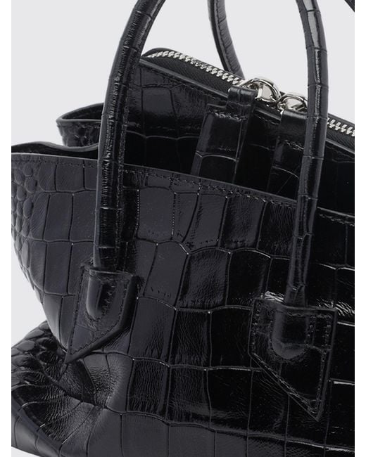 The Attico Black La Passeggiata Croc-Effect Calfskin Mini Handbag
