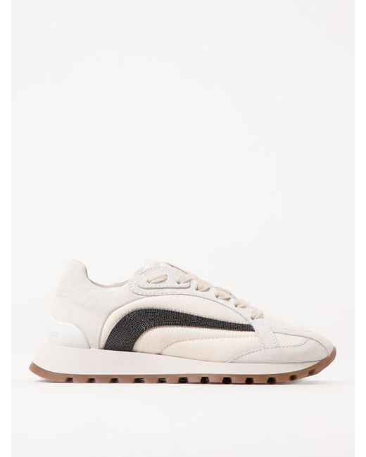 Brunello Cucinelli Natural Sneakers Monili Mit Veloursleder