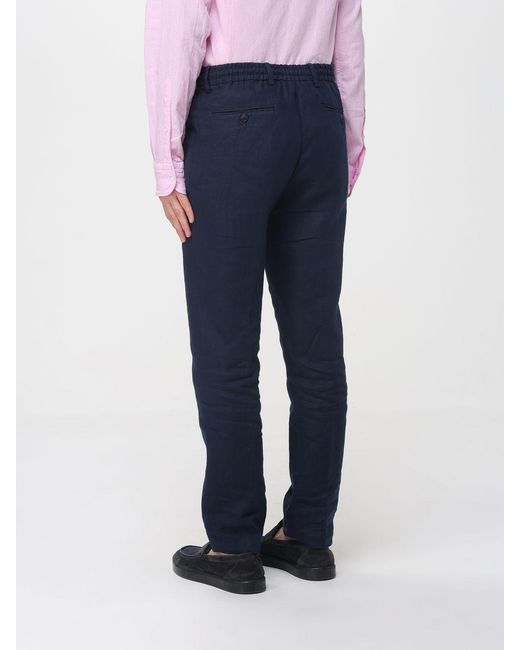 Manuel Ritz Blue Linen Slim Fit Trousers With Drawstring for men