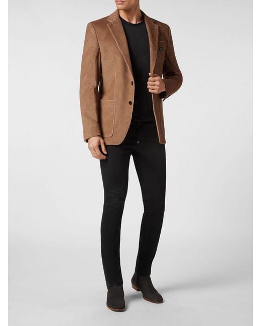 Philipp Plein Brown Single-Breasted Velvet Blazer With Peak Lapels And Patch Pockets for men