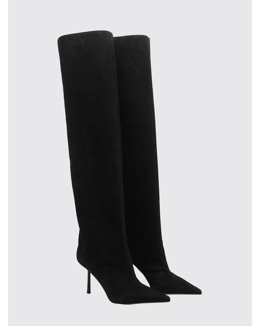 Le Silla Black Bella Suede Knee-High Slip-On Boots With High Heel