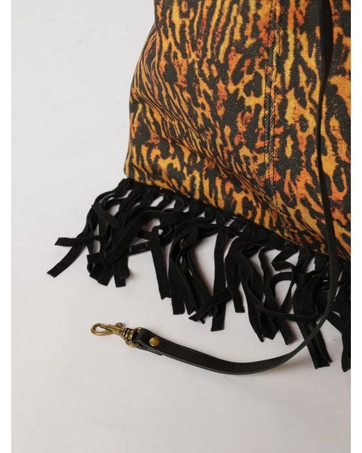 Jérôme Dreyfuss Natural Aram Animal Print Cotton Tote Bag With Fringes
