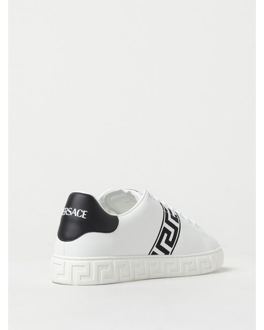 Versace White Synthetic Leather Sneakers With Embroidered Greca for men