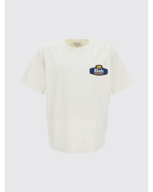 Rhude White Cotton T-Shirt With Vintage Style Logo Print And Crew Neck for men