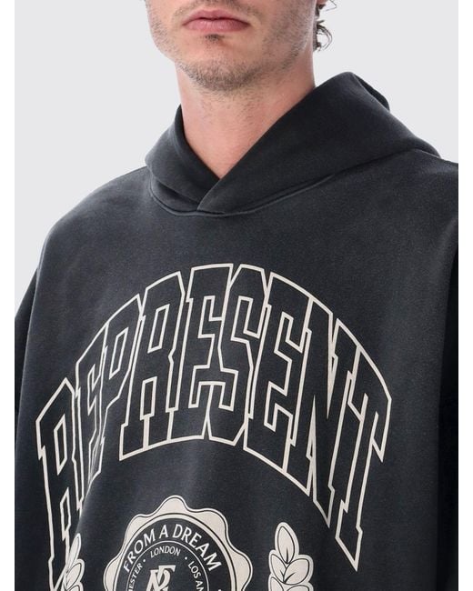 Represent Gray Cotton Hooded Sweatshirt With Logo for men