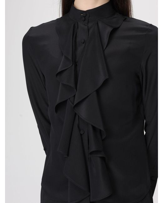 McQueen Black Elegant Silk Ruffled Shirt