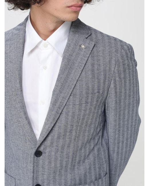 Manuel Ritz Gray Pinstriped Single-Breasted Blazer for men