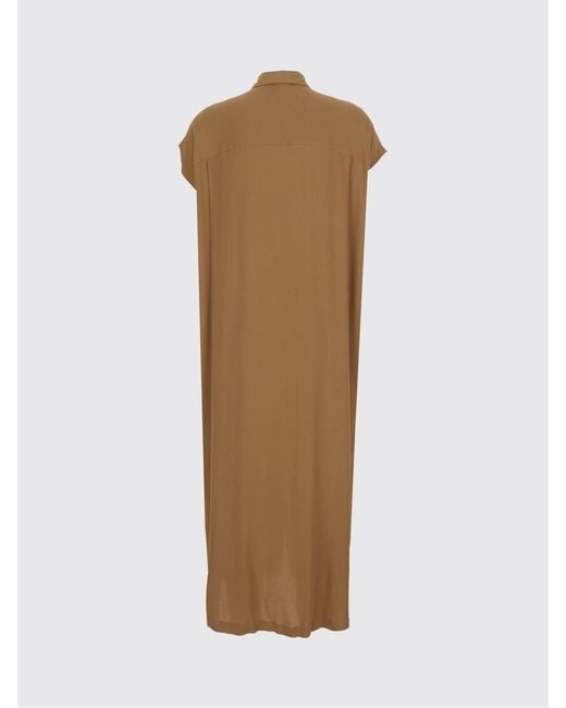 Grifoni Natural Viscose Midi Chemisier Dress With Short Sleeves And Patch Pockets
