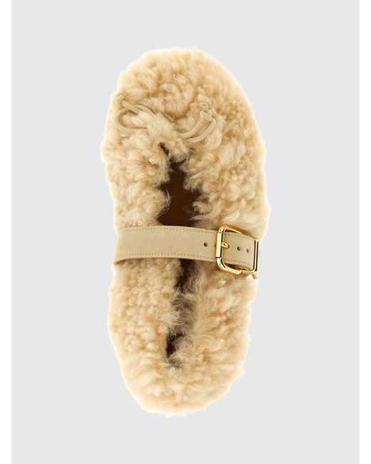 Marni Natural Shearling Mary Jane Ballerina Flats With Adjustable Strap