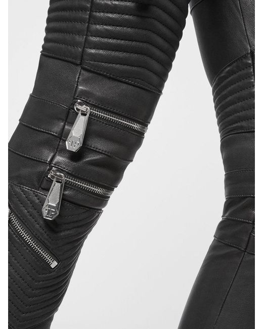 Philipp Plein Black Skinny Fit Leather Pants With Zips