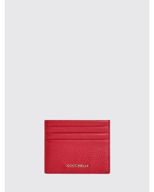 Coccinelle Red Metallic Grained Leather Card Holder