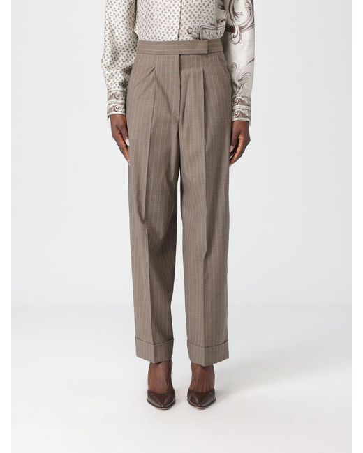 Max Mara Natural Pinstriped Virgin Wool Trousers
