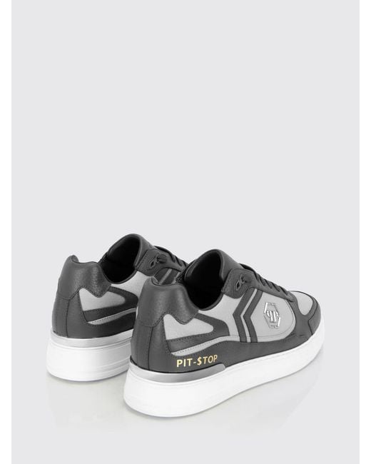 Philipp Plein Gray Pit-$Top Monogram Leather Low-Top Trainers With Hexagon Logo for men