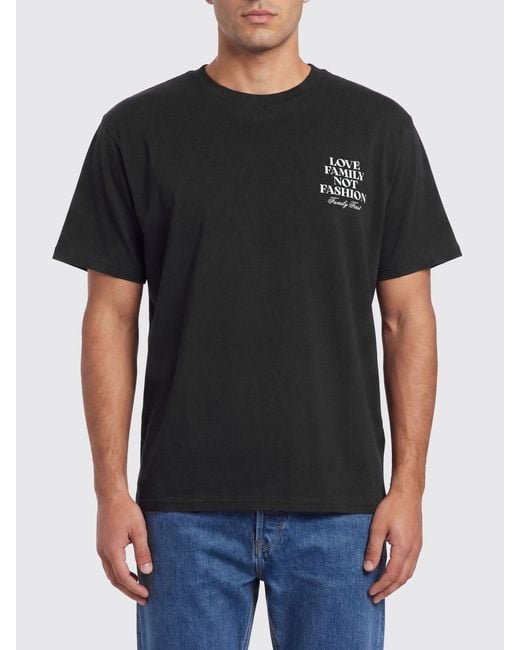 FAMILY FIRST Black Cotton Crew Neck T-Shirt With Slogan for men