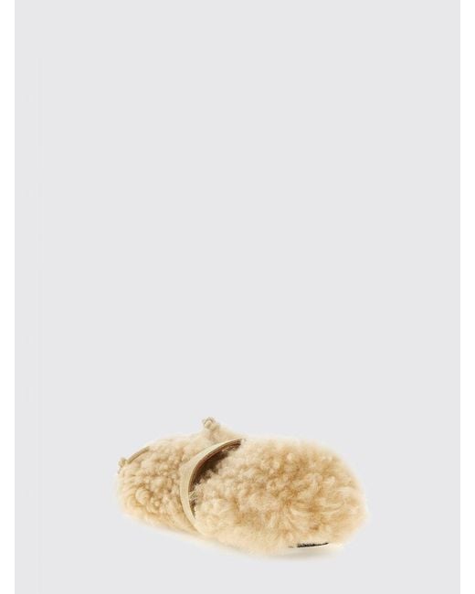 Marni Natural Shearling Mary Jane Ballerina Flats With Adjustable Strap