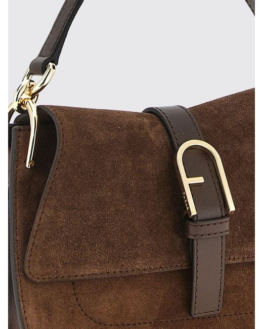 Furla Brown Flow Mini Leather Shoulder Bag With Adjustable Strap