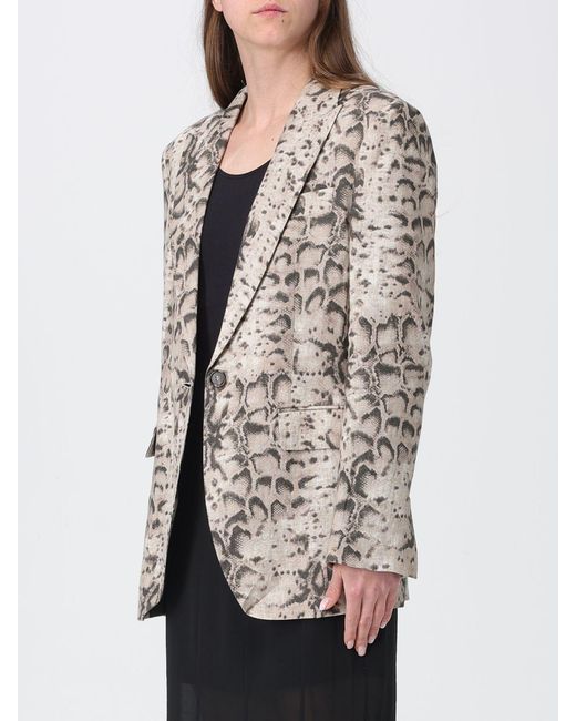 Pinko Gray Follina Snake Print Linen Canvas Blazer