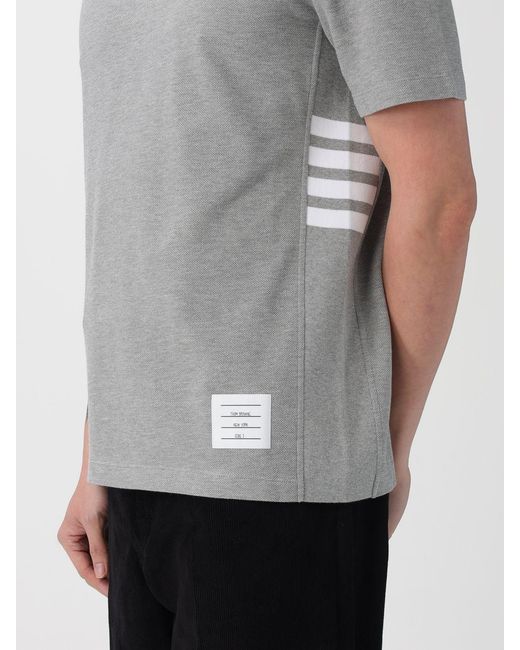 Thom Browne Gray 4-Bar Cotton Basic T-Shirt With Logo for men