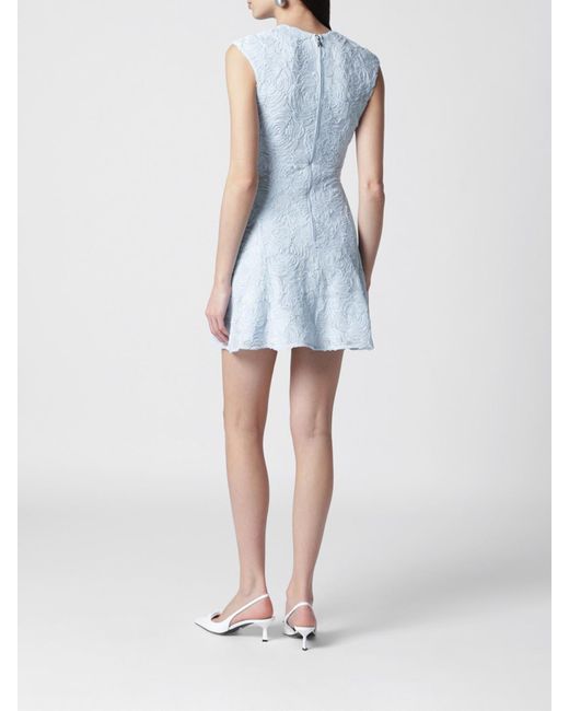 ROTATE BIRGER CHRISTENSEN Blue Floral Motif Mesh Mini Dress