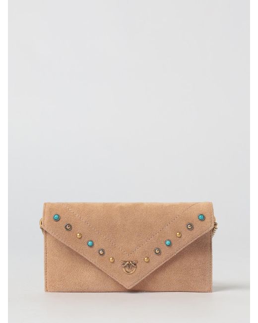 Pinko Natural Small Studded Suede Pouch Bag