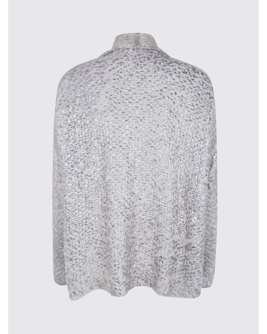 Avant Toi Gray Cashmere And Silk Cardigan With Shawl Collar And Sequin Embroidery