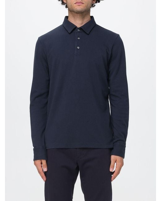 Zanone Blue Long-Sleeve Cotton Polo Shirt With Ribbed Collar And Three Buttons for men
