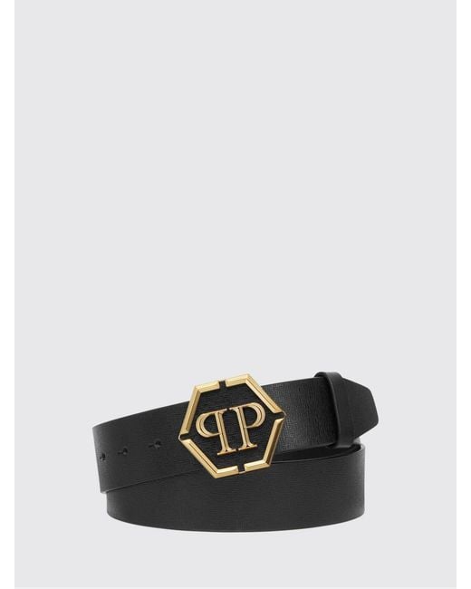 Philipp Plein Black Embossed Leather Belt for men