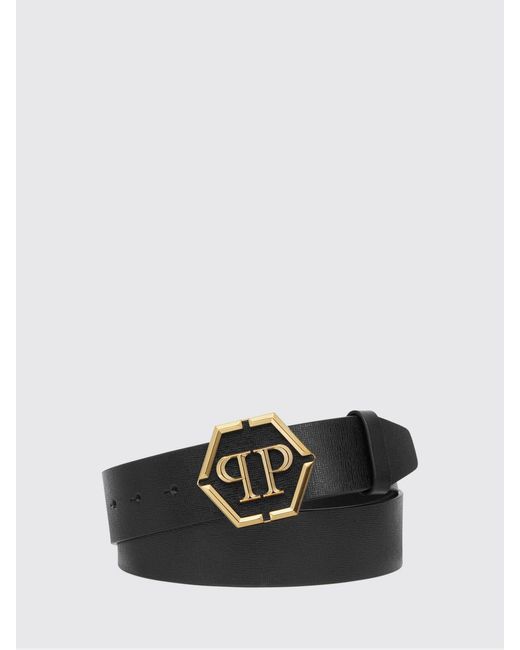 Philipp Plein Black Embossed Leather Belt for men