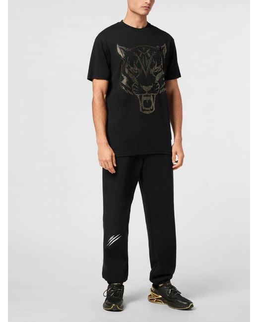 Philipp Plein Black Cotton T-Shirt With Rhinestones for men