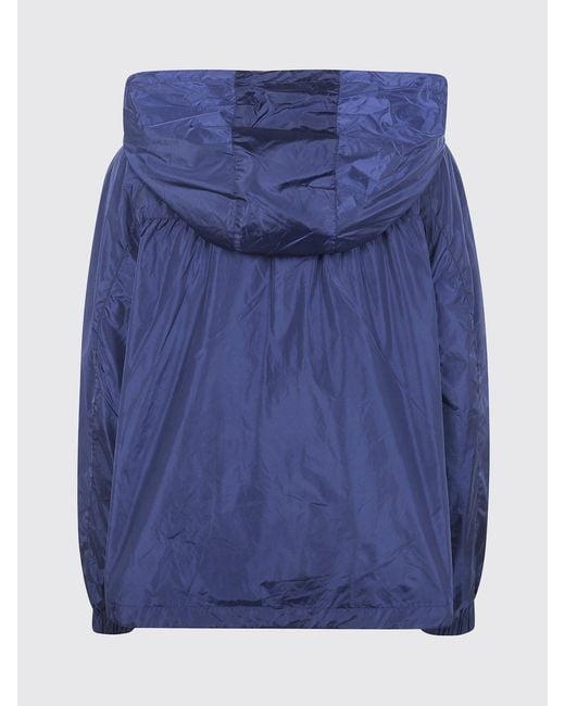 Semicouture Blue Technical Fabric Windbreaker Jacket With Hood And Zip Closure