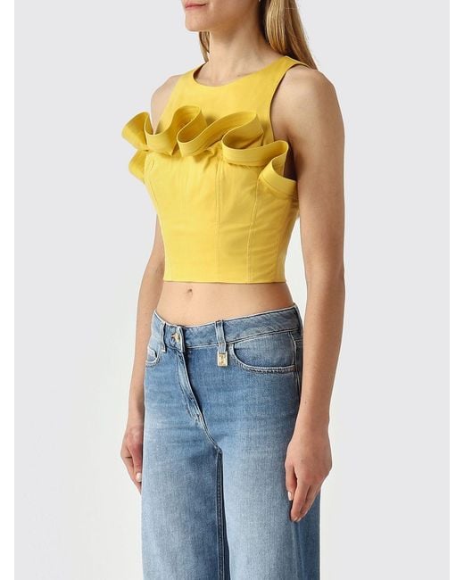 Elisabetta Franchi Blue Cotton Crop Top With Ruffles