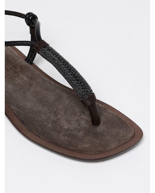 Sandalo in pelle scamosciata con monile nickel-free di Brunello Cucinelli in Brown