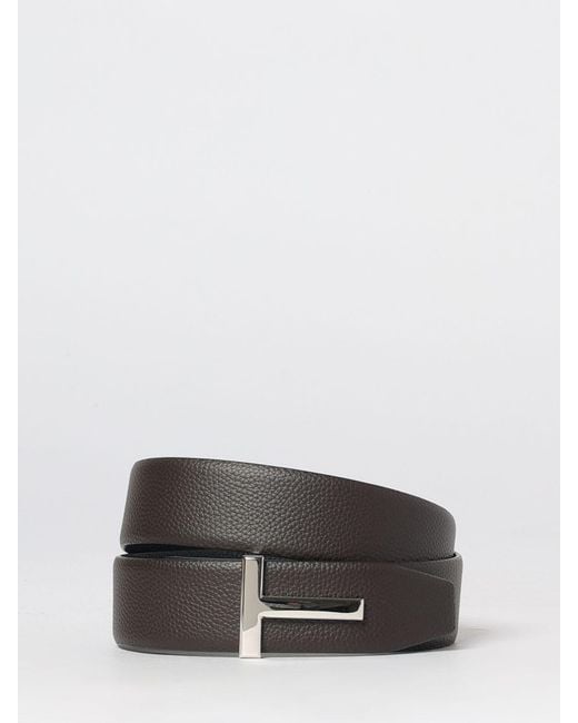 Tom Ford Gray Reversible Pebbled Leather Monogram Buckle Belt for men