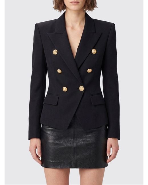 Balmain Black Double-Breasted Wool Blazer With Embossed Buttons And Peak Lapels