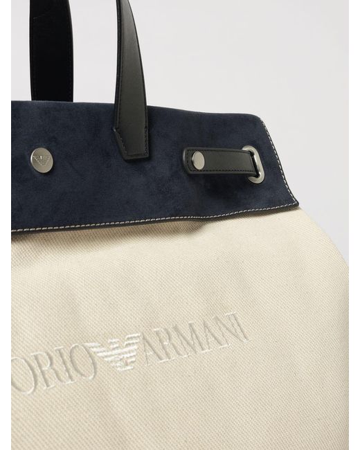 Emporio Armani Blue Cotton And Suede Shopping Bag for men