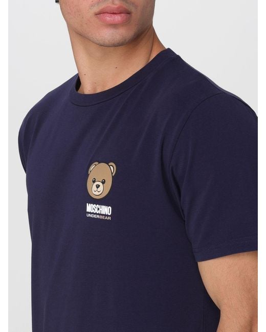 Moschino Blue Teddy Bear Print Cotton T-Shirt With Logo for men