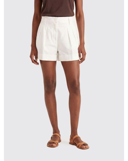 Aspesi White Mid-Rise Linen And Cotton-Blend Shorts With Cuffed Hems
