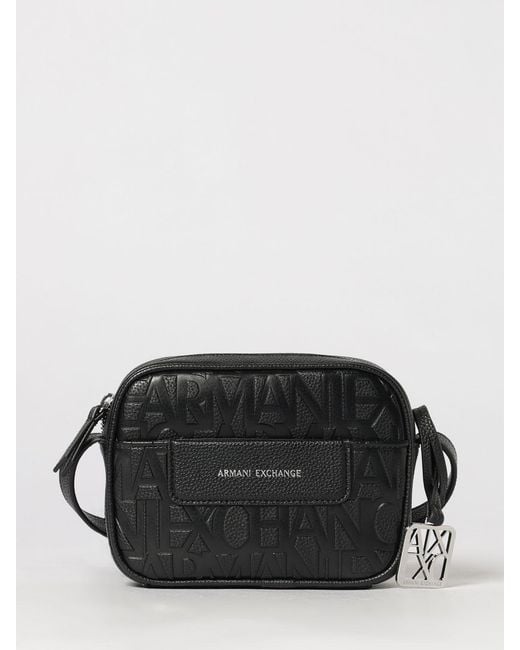 ARMANI EXCHANGE Black Grained Synthetic Leather Bag With Embossed Logo
