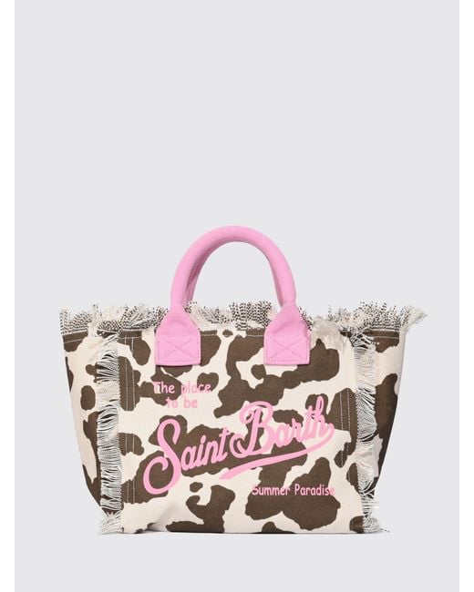 Mc2 Saint Barth Pink Colette Cotton Canvas Bag With Logo
