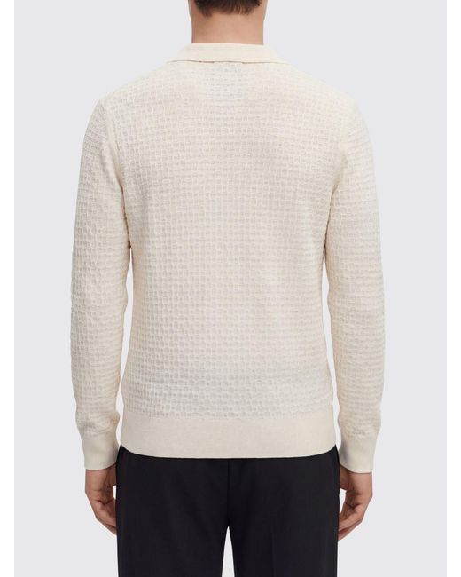 Boss White Knitted Polo Shirt for men