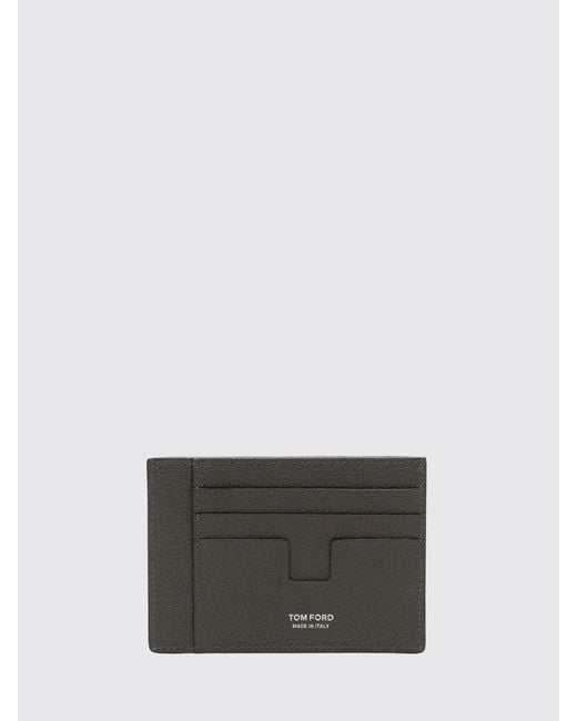Tom Ford Gray Flat Calf Leather Card Holder With Seven Slots And Laminated Logo for men