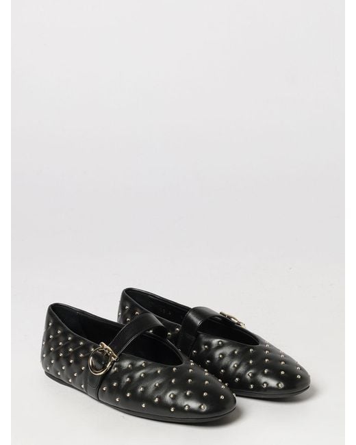 Ferragamo White Gancini Buckle Studded Nappa Mary Jane Flats