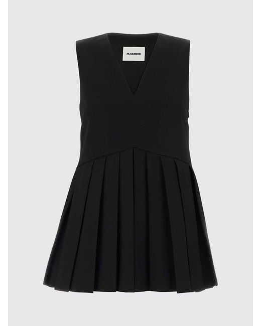 Jil Sander Black Pleated Virgin Wool Top