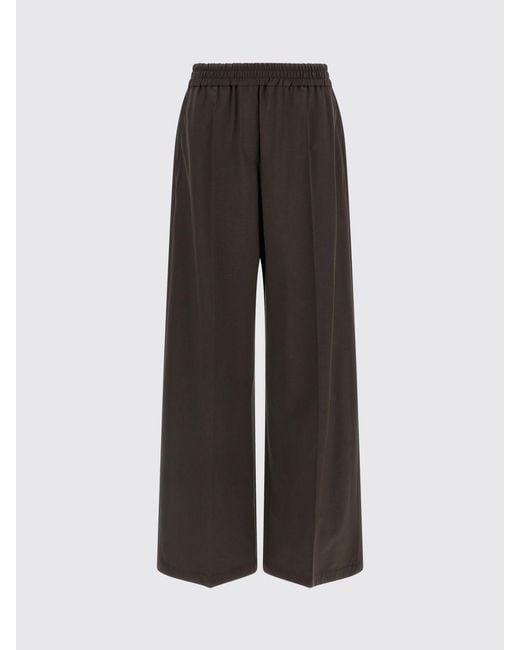 Brunello Cucinelli Brown Wool Blend Wide-Leg Trousers With Elasticated Waist