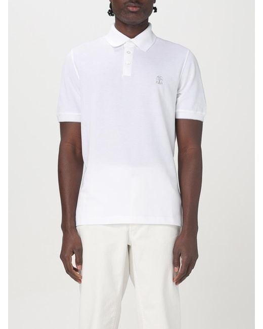 Brunello Cucinelli White Cotton Polo Shirt for men