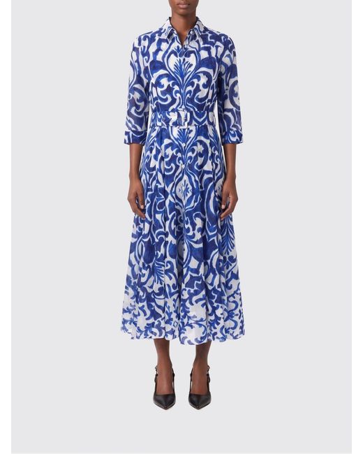 Samantha Sung Blue Aster Midi Printed Cotton Dress
