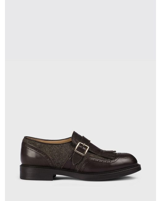 Doucal's White Leather And Wool Monk Strap Shoes With Brogue Detail