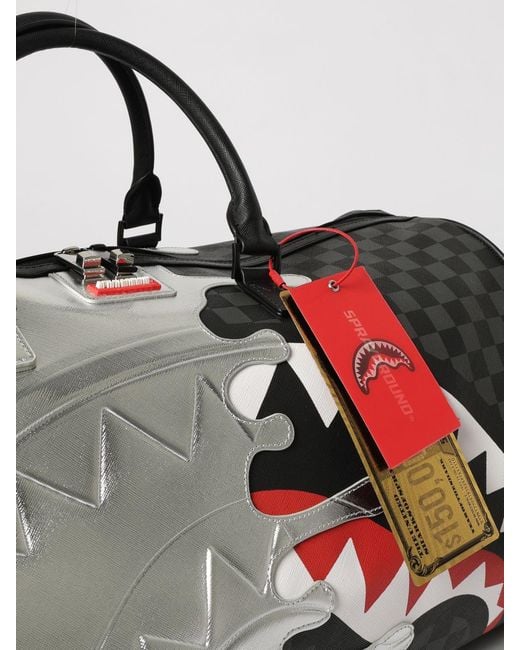 Sprayground Gray Checkered Saffiano Coated Cotton Duffle Bag With Logo for men