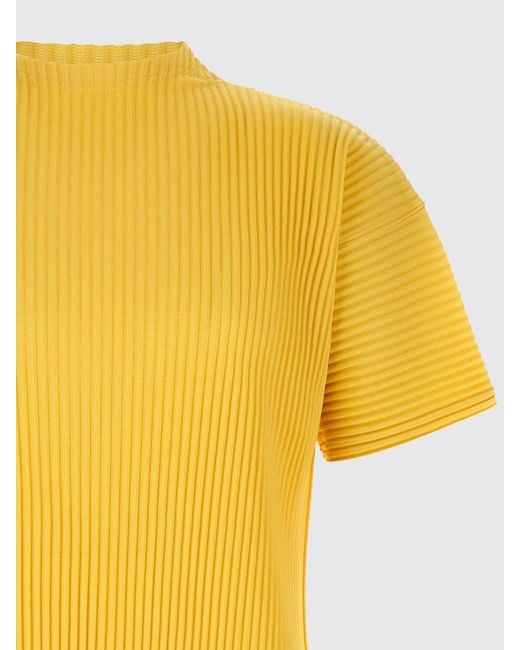 Homme Plissé Issey Miyake Yellow Pleated Polyester T-Shirt for men