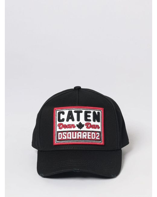 DSquared² Black Cotton Hat With Logo for men